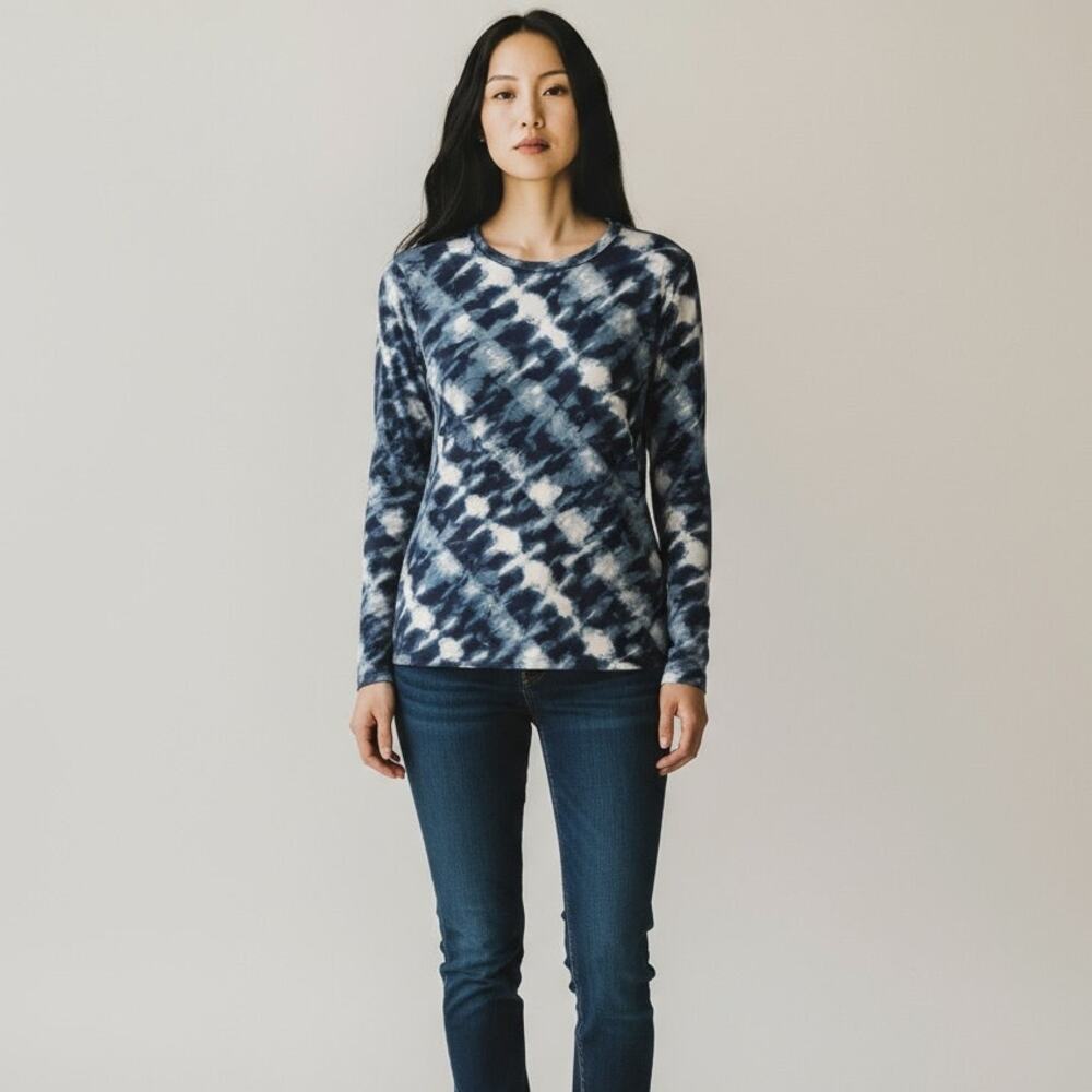Lands' End Monochrome Tie-Dye Long Sleeve Top Women's Size M/L